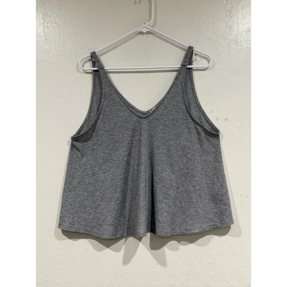 Intimately Free People Gray Ribbed V-Neck Flowy Tank Top S P Heathered Cami